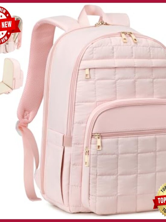 Quilted Work Backpack with Insulated Pocket, Fits 15.6 Laptop